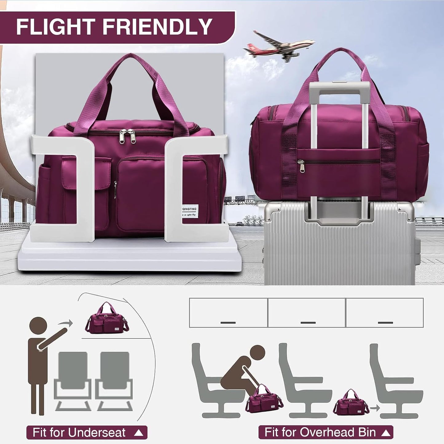 Small Gym Bag for Women, Travel Duffle Bag Carry On Weekender Bag with Shoe Compartment - Colors B