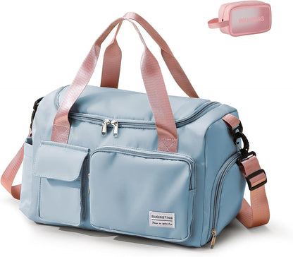 Small Gym Bag for Women, Travel Duffle Bag Carry On Weekender Bag with Shoe Compartment - Colors B