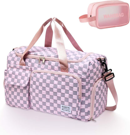 Small Gym Bag for Women, Travel Duffle Bag Carry On Weekender Bag with Shoe Compartment - Colors B