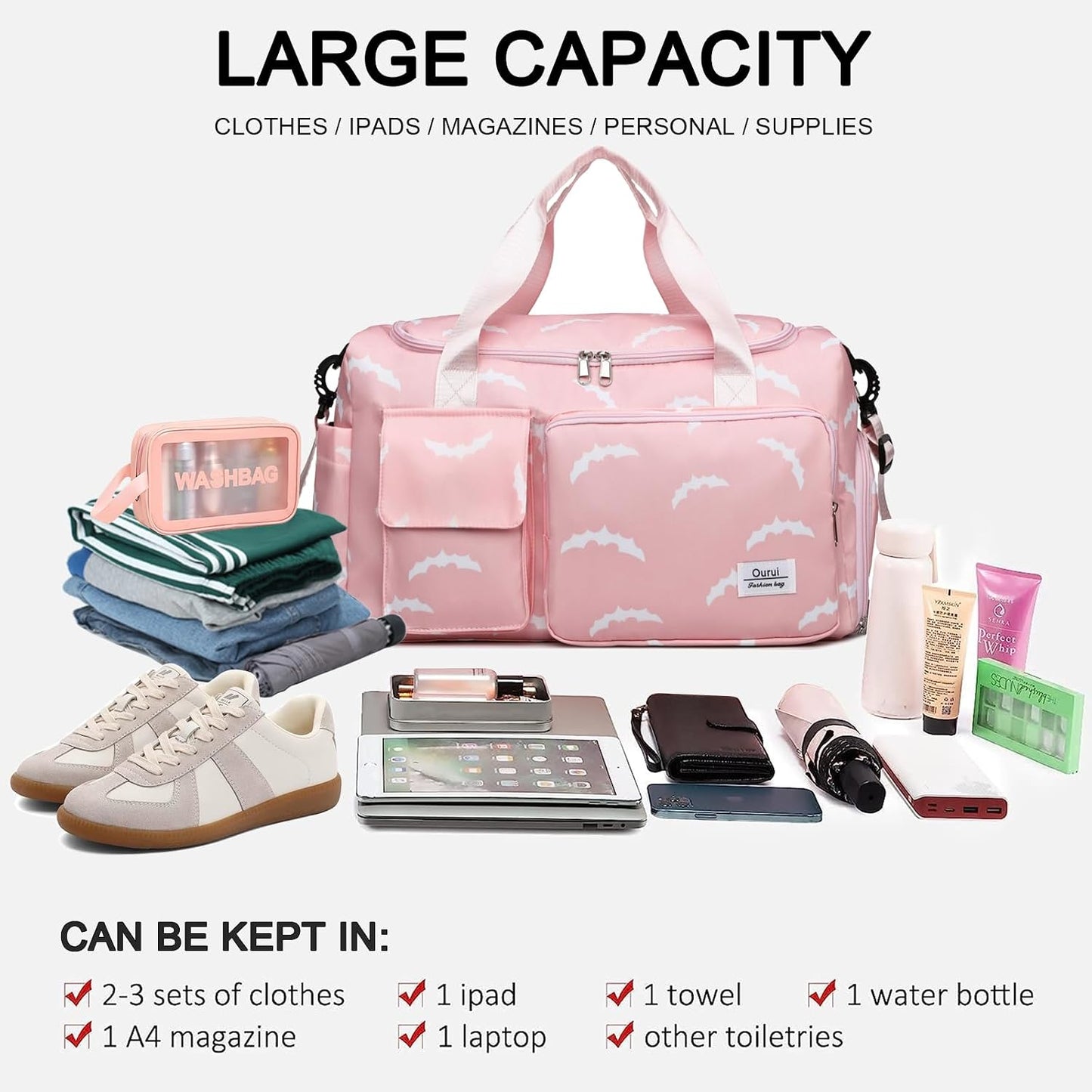 Small Gym Bag for Women, Travel Duffle Bag Carry On Weekender Bag with Shoe Compartment - Colors B