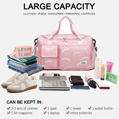 Small Gym Bag for Women, Travel Duffle Bag Carry On Weekender Bag with Shoe Compartment - Colors B