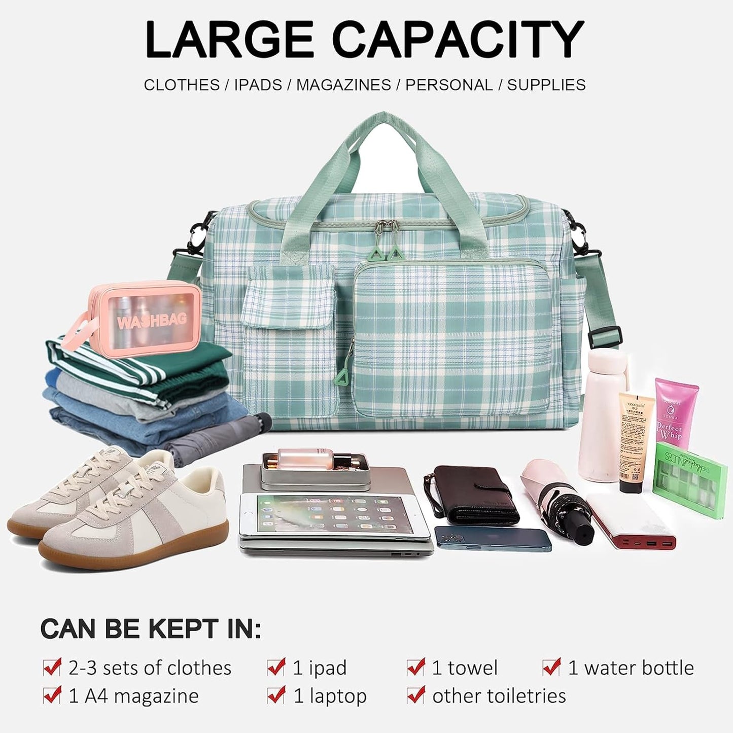 Small Gym Bag for Women, Travel Duffle Bag Carry On Weekender Bag with Shoe Compartment - Colors B