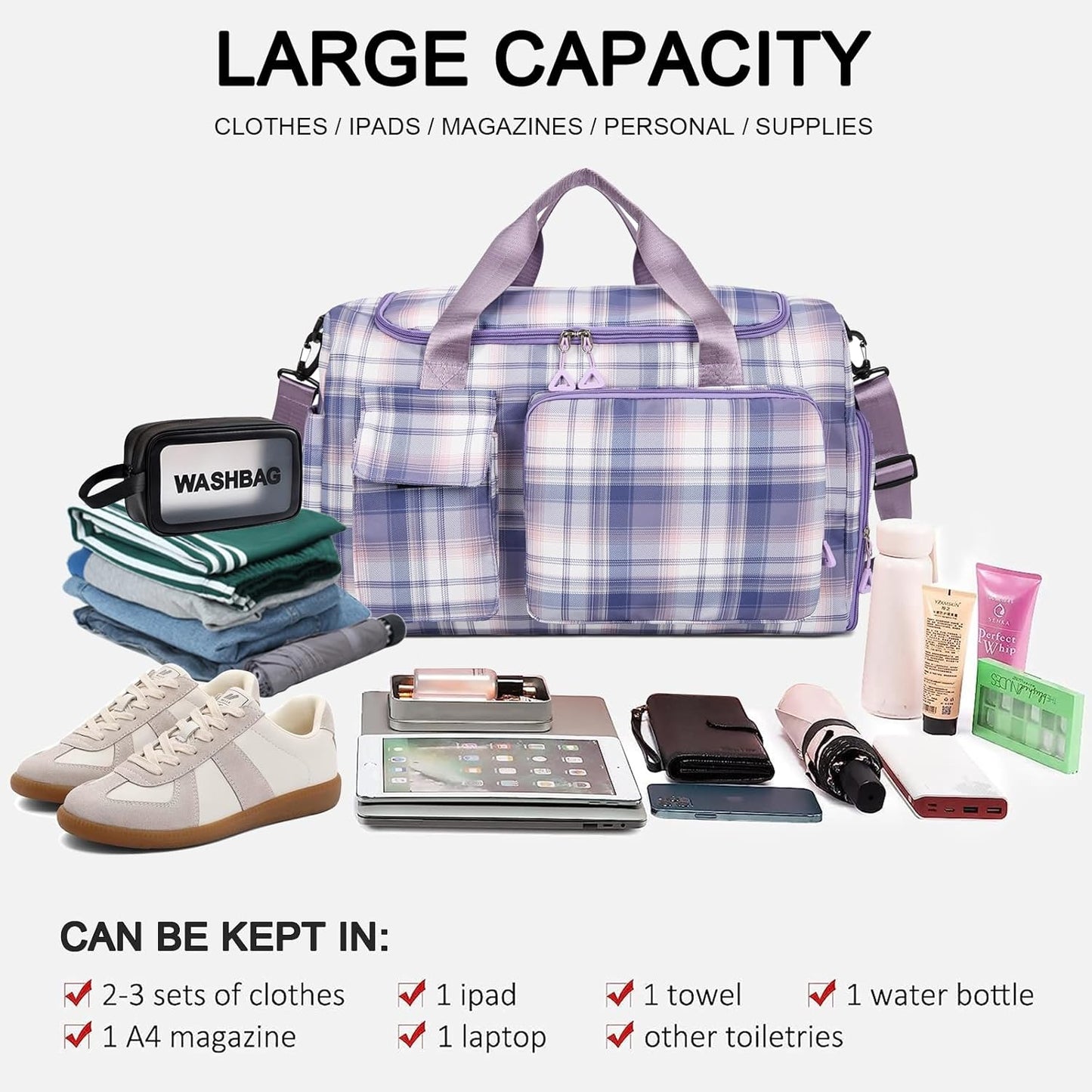 Small Gym Bag for Women, Travel Duffle Bag Carry On Weekender Bag with Shoe Compartment - Colors B