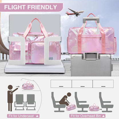 Small Gym Bag for Women, Travel Duffle Bag Carry On Weekender Bag with Shoe Compartment - Colors B
