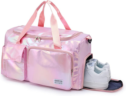 Small Gym Bag for Women, Travel Duffle Bag Carry On Weekender Bag with Shoe Compartment - Colors B