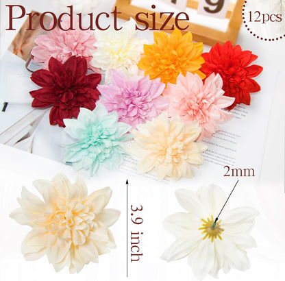 12 Pcs 3.9 inch Fake Dahlia Stemless Flower Heads
