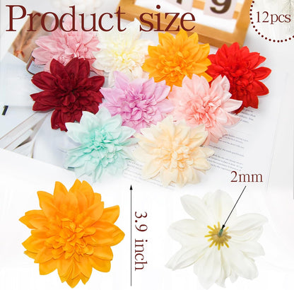 12 Pcs 3.9 inch Fake Dahlia Stemless Flower Heads