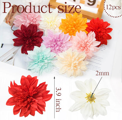 12 Pcs 3.9 inch Fake Dahlia Stemless Flower Heads