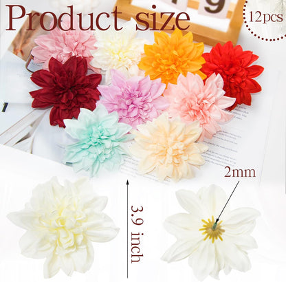 12 Pcs 3.9 inch Fake Dahlia Stemless Flower Heads