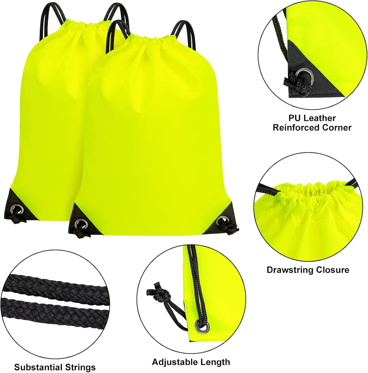 2PCS Drawstring Bags Bulk, String Backpack for Men Women, Cinch Bag Draw String Back Bag for Gym, Sports, Travel (2, Bright Yellow)