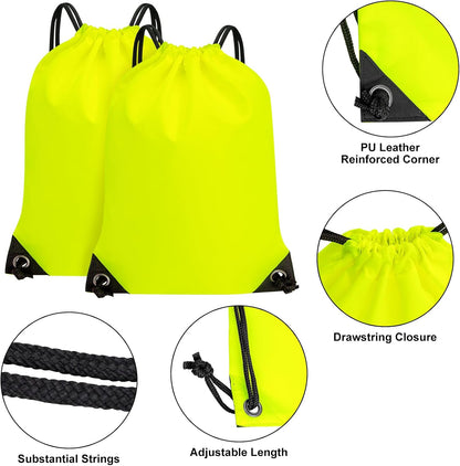 2PCS Drawstring Bags Bulk, String Backpack for Men Women, Cinch Bag Draw String Back Bag for Gym, Sports, Travel (2, Bright Yellow)