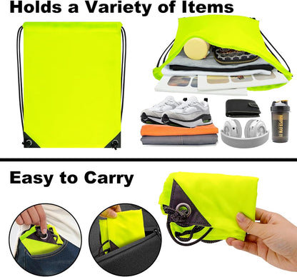 2PCS Drawstring Bags Bulk, String Backpack for Men Women, Cinch Bag Draw String Back Bag for Gym, Sports, Travel (2, Bright Yellow)