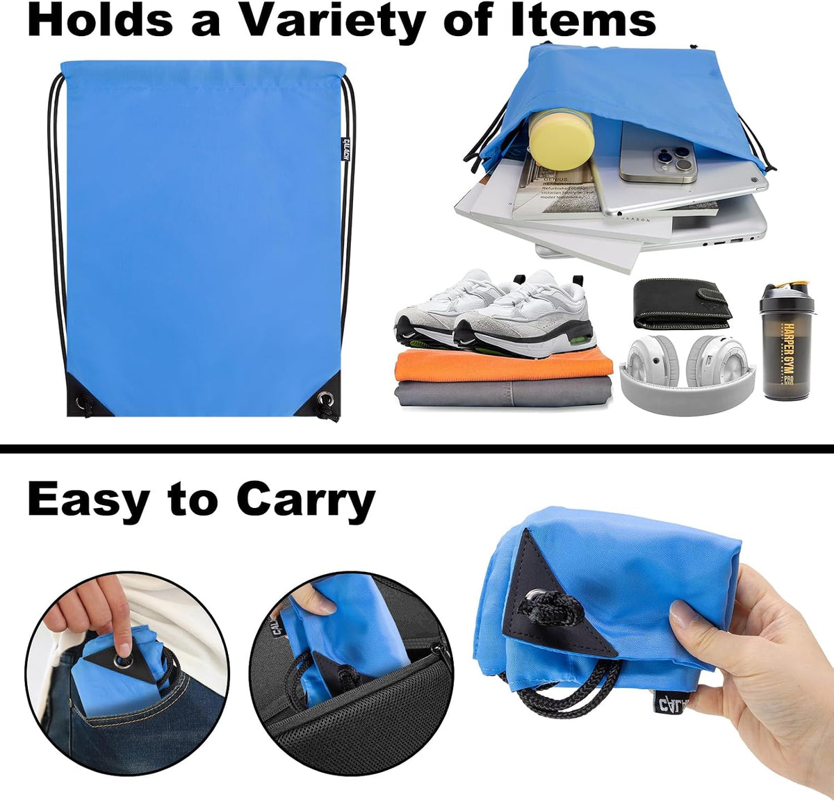 2PCS Drawstring Bags Bulk, String Backpack for Men Women, Cinch Bag Draw String Back Bag for Gym, Sports, Travel (2, Bright Yellow)