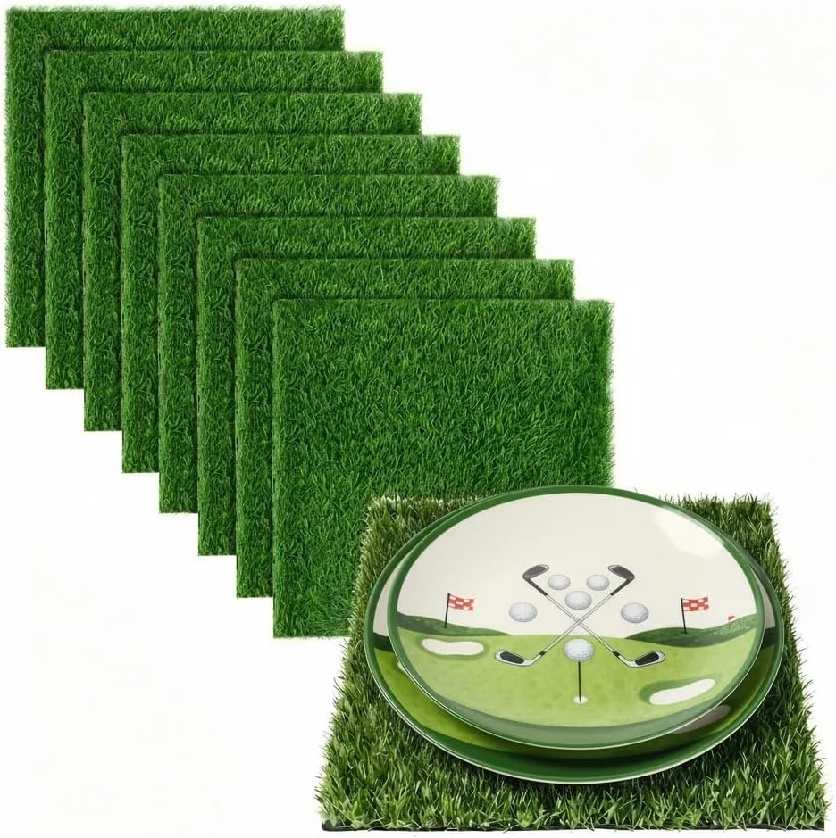 8 Pack Artificial Grass Square Mats, 12"x12" Fake Grass Placemats to Match Table Runner for Golf Football Summer Party Table Centerpiece, Turf Patch for Crafts