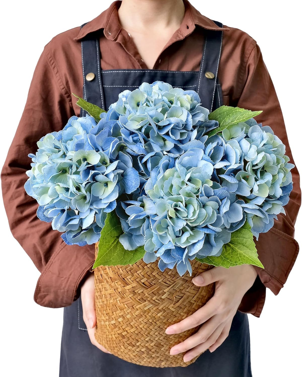 JINWOE Light Blue Flowers Hydrangea Artificial Flowers, 4PCS 21" Latex Real Touch Vintage Lifelike Silk Flowers,Faux Hydrangea Bouquet Fake Flowers for Wedding Centerpieces Tables Party Outdoor Home