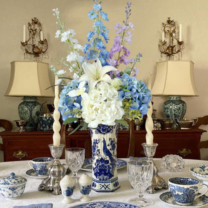 JINWOE Light Blue Flowers Hydrangea Artificial Flowers, 4PCS 21" Latex Real Touch Vintage Lifelike Silk Flowers,Faux Hydrangea Bouquet Fake Flowers for Wedding Centerpieces Tables Party Outdoor Home