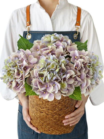 JINWOE Light Blue Flowers Hydrangea Artificial Flowers, 4PCS 21" Latex Real Touch Vintage Lifelike Silk Flowers,Faux Hydrangea Bouquet Fake Flowers for Wedding Centerpieces Tables Party Outdoor Home