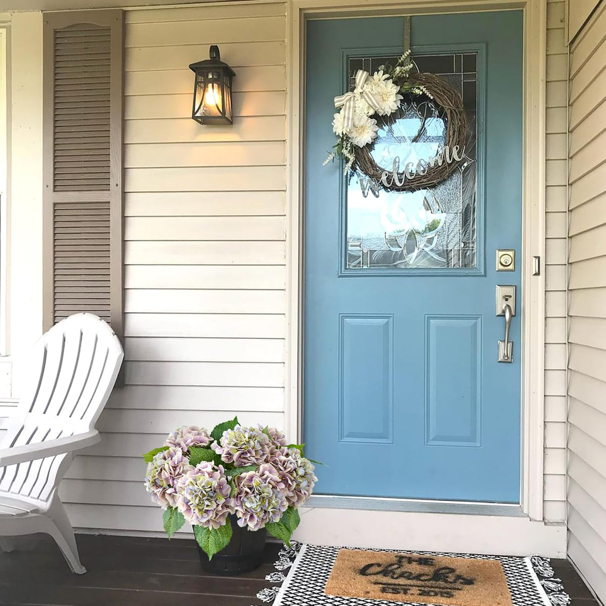 JINWOE Light Blue Flowers Hydrangea Artificial Flowers, 4PCS 21" Latex Real Touch Vintage Lifelike Silk Flowers,Faux Hydrangea Bouquet Fake Flowers for Wedding Centerpieces Tables Party Outdoor Home
