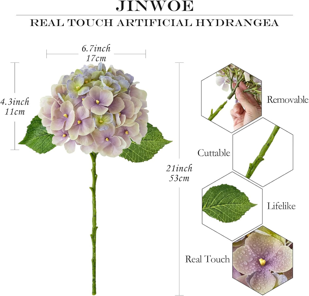 JINWOE Light Blue Flowers Hydrangea Artificial Flowers, 4PCS 21" Latex Real Touch Vintage Lifelike Silk Flowers,Faux Hydrangea Bouquet Fake Flowers for Wedding Centerpieces Tables Party Outdoor Home
