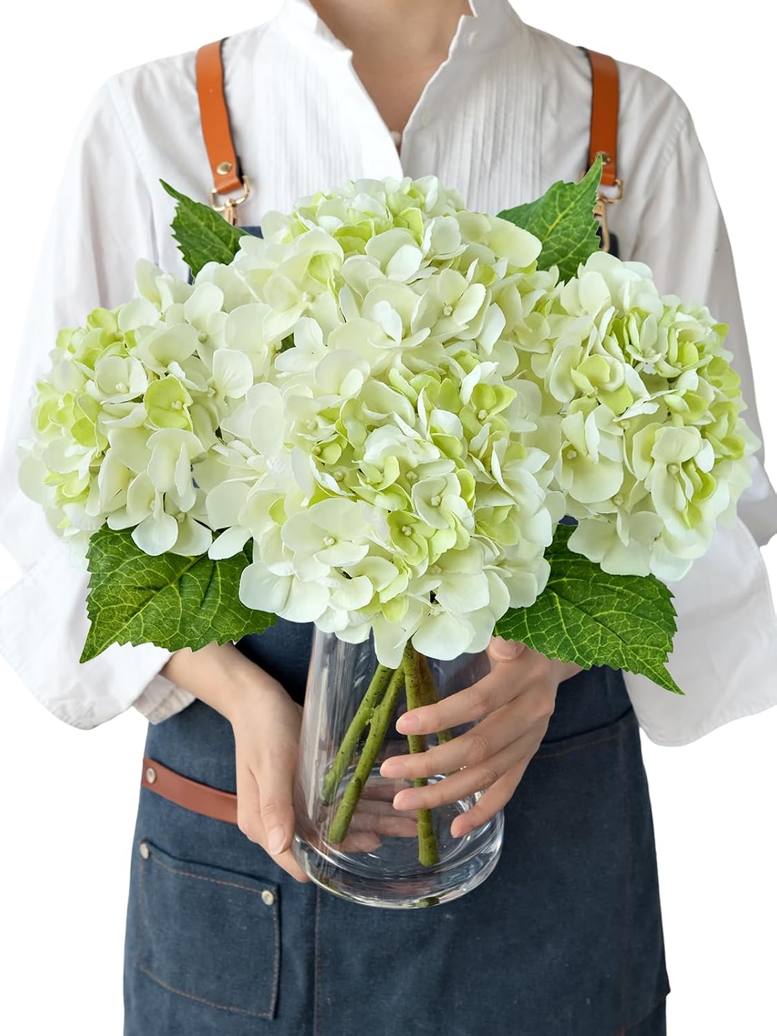 JINWOE Light Blue Flowers Hydrangea Artificial Flowers, 4PCS 21" Latex Real Touch Vintage Lifelike Silk Flowers,Faux Hydrangea Bouquet Fake Flowers for Wedding Centerpieces Tables Party Outdoor Home