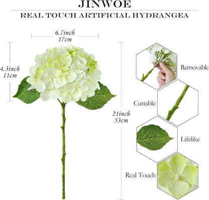 JINWOE Light Blue Flowers Hydrangea Artificial Flowers, 4PCS 21" Latex Real Touch Vintage Lifelike Silk Flowers,Faux Hydrangea Bouquet Fake Flowers for Wedding Centerpieces Tables Party Outdoor Home