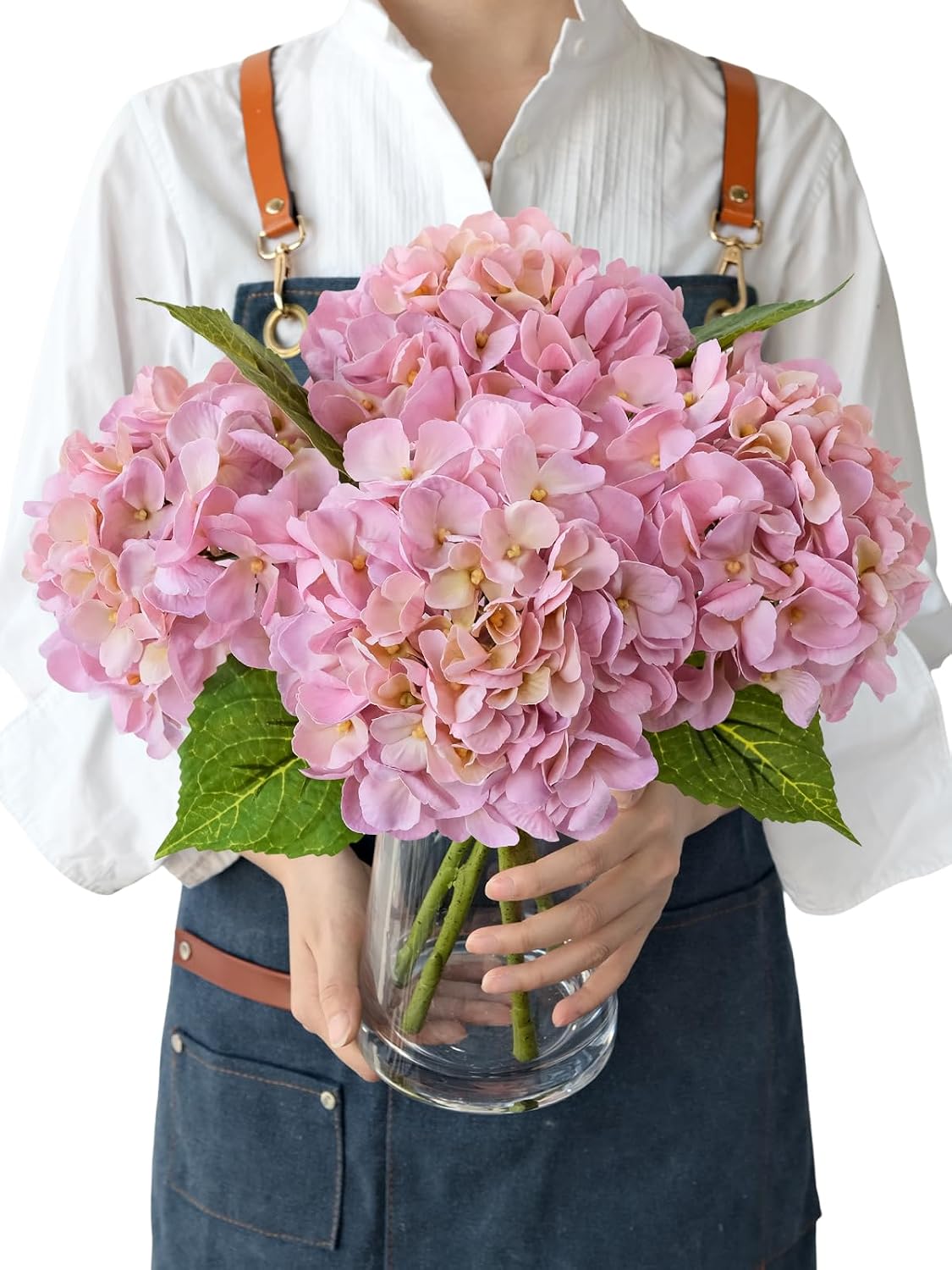 JINWOE Light Blue Flowers Hydrangea Artificial Flowers, 4PCS 21" Latex Real Touch Vintage Lifelike Silk Flowers,Faux Hydrangea Bouquet Fake Flowers for Wedding Centerpieces Tables Party Outdoor Home
