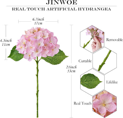 JINWOE Light Blue Flowers Hydrangea Artificial Flowers, 4PCS 21" Latex Real Touch Vintage Lifelike Silk Flowers,Faux Hydrangea Bouquet Fake Flowers for Wedding Centerpieces Tables Party Outdoor Home