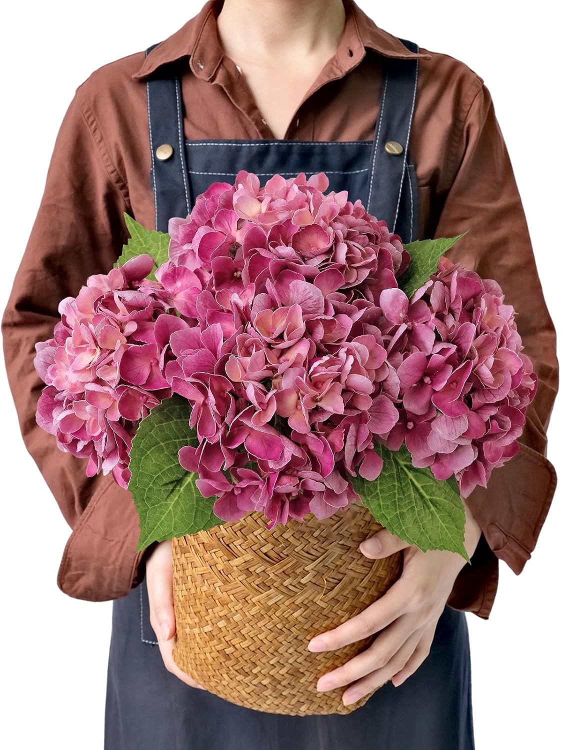 JINWOE Light Blue Flowers Hydrangea Artificial Flowers, 4PCS 21" Latex Real Touch Vintage Lifelike Silk Flowers,Faux Hydrangea Bouquet Fake Flowers for Wedding Centerpieces Tables Party Outdoor Home