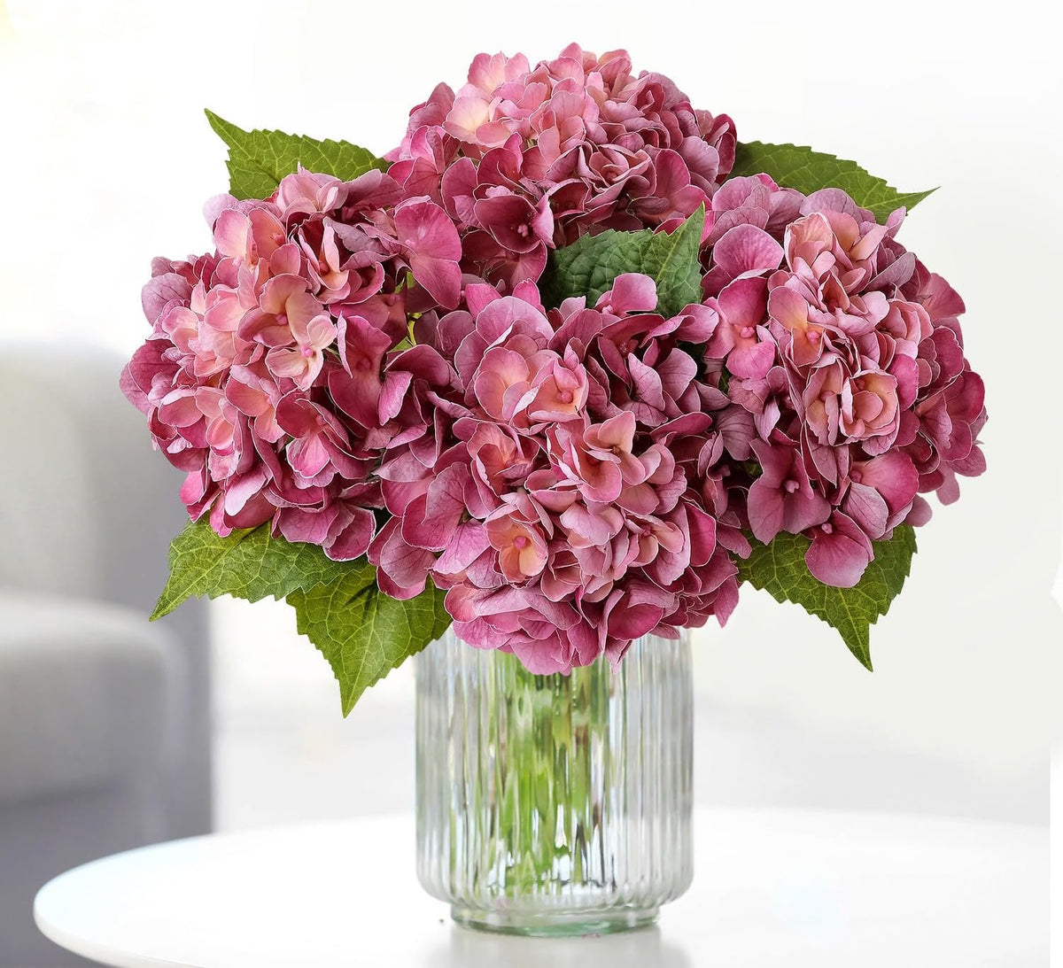 JINWOE Light Blue Flowers Hydrangea Artificial Flowers, 4PCS 21" Latex Real Touch Vintage Lifelike Silk Flowers,Faux Hydrangea Bouquet Fake Flowers for Wedding Centerpieces Tables Party Outdoor Home