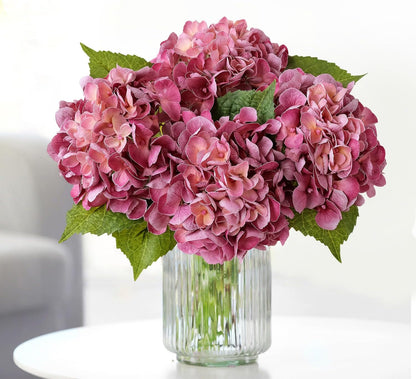 JINWOE Light Blue Flowers Hydrangea Artificial Flowers, 4PCS 21" Latex Real Touch Vintage Lifelike Silk Flowers,Faux Hydrangea Bouquet Fake Flowers for Wedding Centerpieces Tables Party Outdoor Home