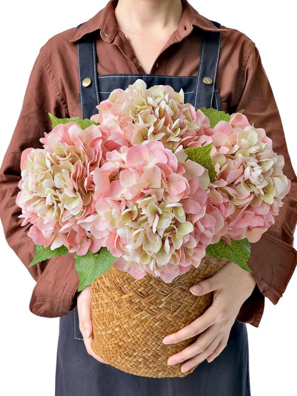 JINWOE Light Blue Flowers Hydrangea Artificial Flowers, 4PCS 21" Latex Real Touch Vintage Lifelike Silk Flowers,Faux Hydrangea Bouquet Fake Flowers for Wedding Centerpieces Tables Party Outdoor Home
