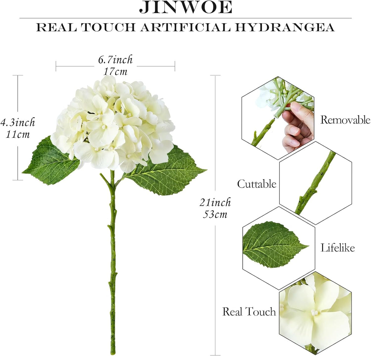 JINWOE Light Blue Flowers Hydrangea Artificial Flowers, 4PCS 21" Latex Real Touch Vintage Lifelike Silk Flowers,Faux Hydrangea Bouquet Fake Flowers for Wedding Centerpieces Tables Party Outdoor Home