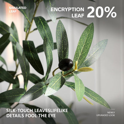 Artificial Olive Tree 7FT Faux Plant Home Decor - Large White Pot with Lifelike Silk Leaves, UV Resistant & No Maintenance - Indoor Outdoor Fake Tree for Modern Office Living Room,VN164