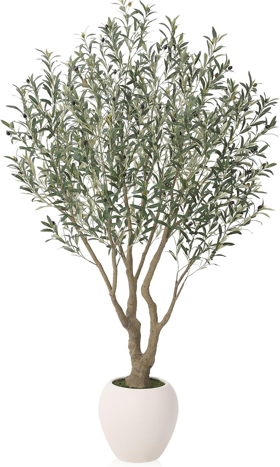 Artificial Olive Tree 7FT Faux Plant Home Decor - Large White Pot with Lifelike Silk Leaves, UV Resistant & No Maintenance - Indoor Outdoor Fake Tree for Modern Office Living Room,VN164