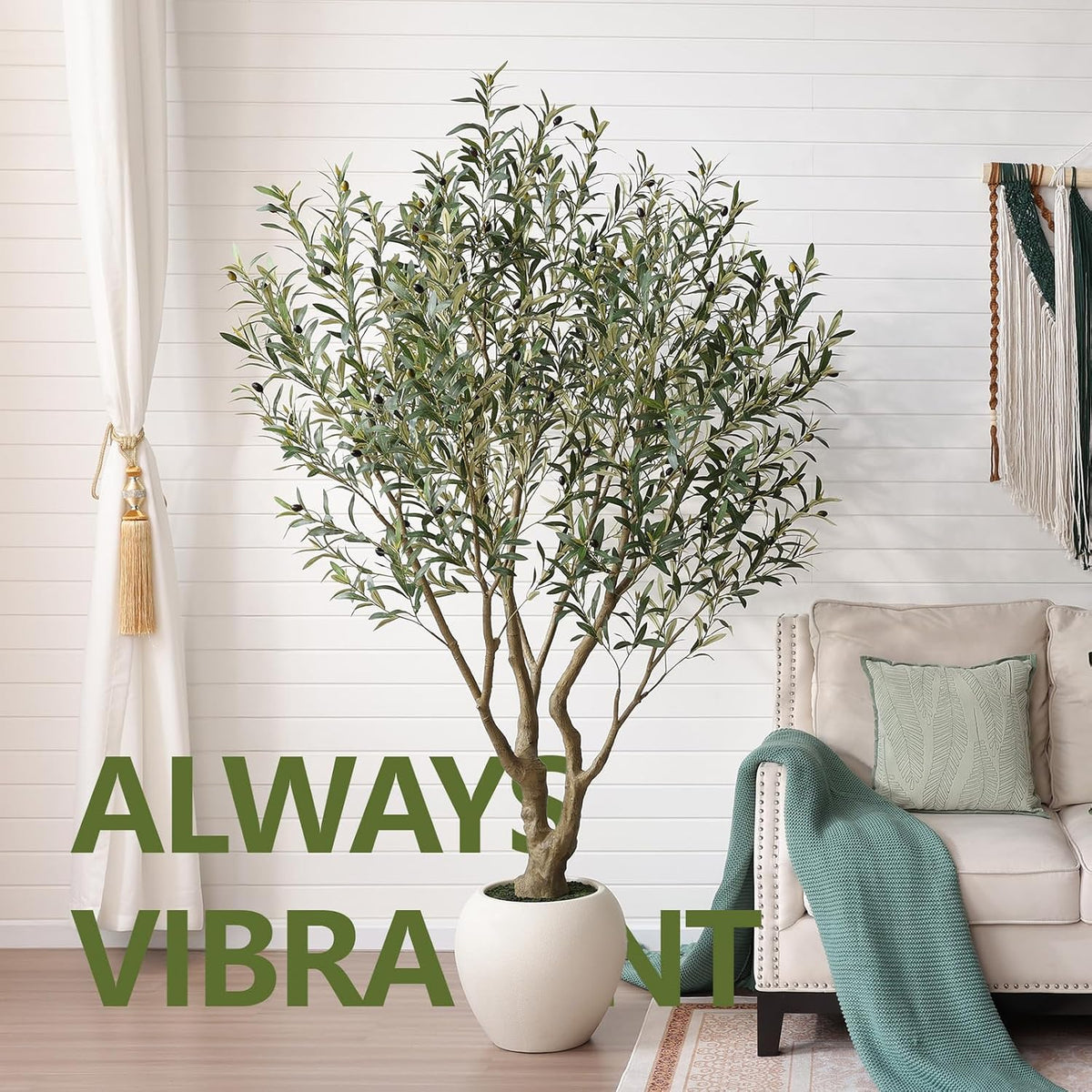 Artificial Olive Tree 7FT Faux Plant Home Decor - Large White Pot with Lifelike Silk Leaves, UV Resistant & No Maintenance - Indoor Outdoor Fake Tree for Modern Office Living Room,VN164