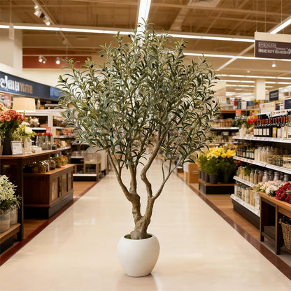 Artificial Olive Tree 7FT Faux Plant Home Decor - Large White Pot with Lifelike Silk Leaves, UV Resistant & No Maintenance - Indoor Outdoor Fake Tree for Modern Office Living Room,VN164