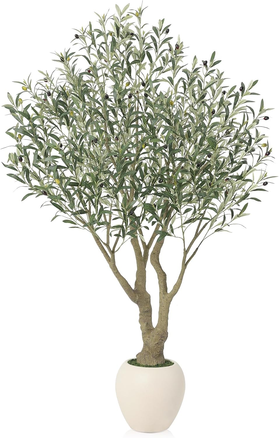Artificial Olive Tree 7FT Faux Plant Home Decor - Large White Pot with Lifelike Silk Leaves, UV Resistant & No Maintenance - Indoor Outdoor Fake Tree for Modern Office Living Room,VN164