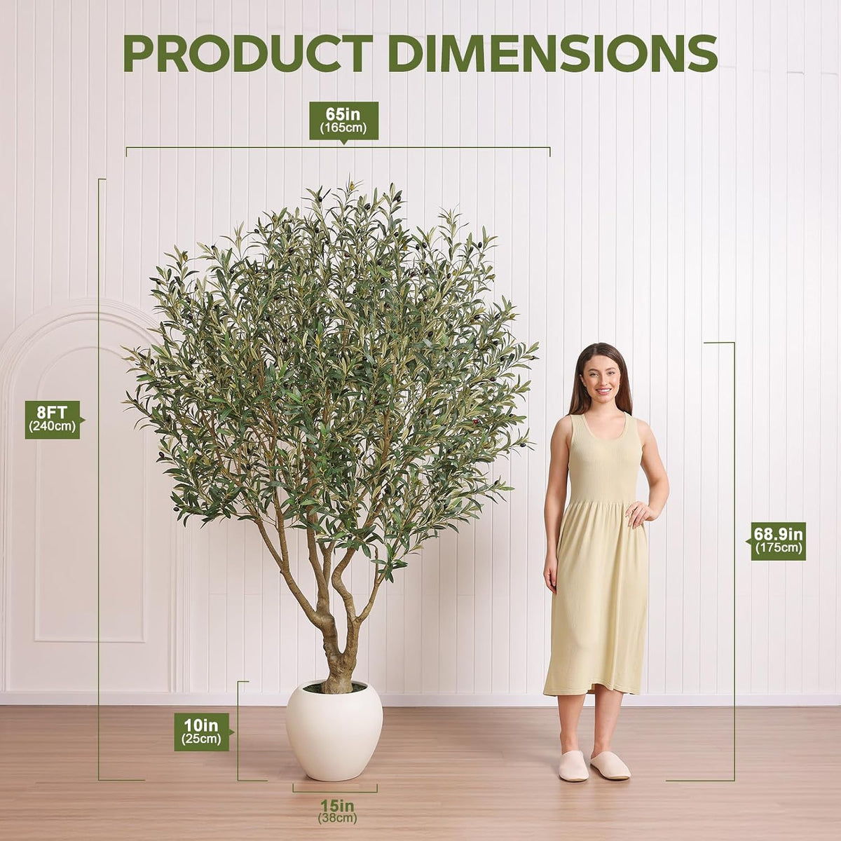 Artificial Olive Tree 7FT Faux Plant Home Decor - Large White Pot with Lifelike Silk Leaves, UV Resistant & No Maintenance - Indoor Outdoor Fake Tree for Modern Office Living Room,VN164