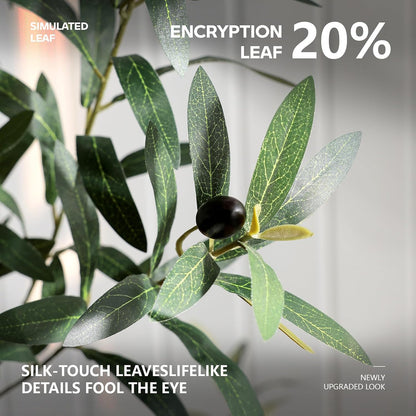 Artificial Olive Tree 7FT Faux Plant Home Decor - Large White Pot with Lifelike Silk Leaves, UV Resistant & No Maintenance - Indoor Outdoor Fake Tree for Modern Office Living Room,VN164