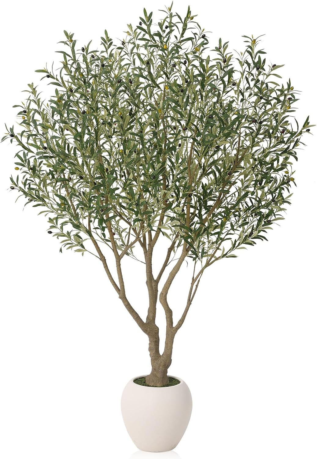 Artificial Olive Tree 7FT Faux Plant Home Decor - Large White Pot with Lifelike Silk Leaves, UV Resistant & No Maintenance - Indoor Outdoor Fake Tree for Modern Office Living Room,VN164