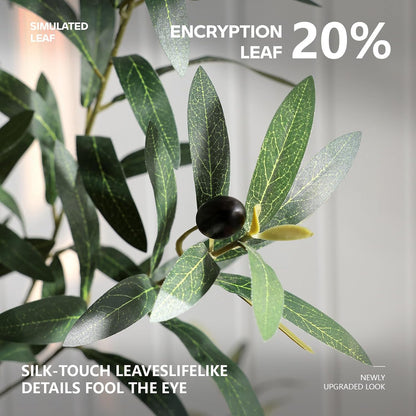 Artificial Olive Tree 7FT Faux Plant Home Decor - Large White Pot with Lifelike Silk Leaves, UV Resistant & No Maintenance - Indoor Outdoor Fake Tree for Modern Office Living Room,VN164