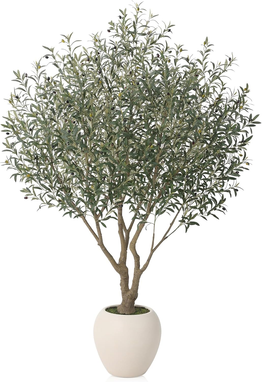 Artificial Olive Tree 7FT Faux Plant Home Decor - Large White Pot with Lifelike Silk Leaves, UV Resistant & No Maintenance - Indoor Outdoor Fake Tree for Modern Office Living Room,VN164
