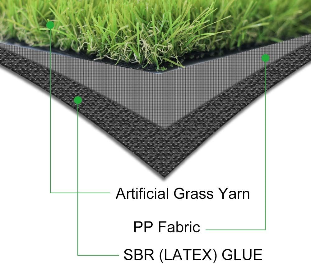 Artificial Grass Turf 12FTX20FT,1,38inch 4 Tone Realistic Synthetic Thick Fake Faux Grass Rug Astroturf Carpet Landscape for Dogs Indoor Outdoor Garden Lawn Mat, with Drainage Holes