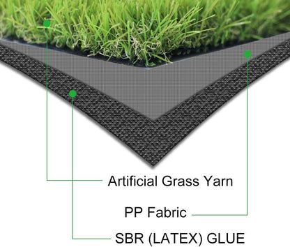Artificial Grass Turf 12FTX20FT,1,38inch 4 Tone Realistic Synthetic Thick Fake Faux Grass Rug Astroturf Carpet Landscape for Dogs Indoor Outdoor Garden Lawn Mat, with Drainage Holes