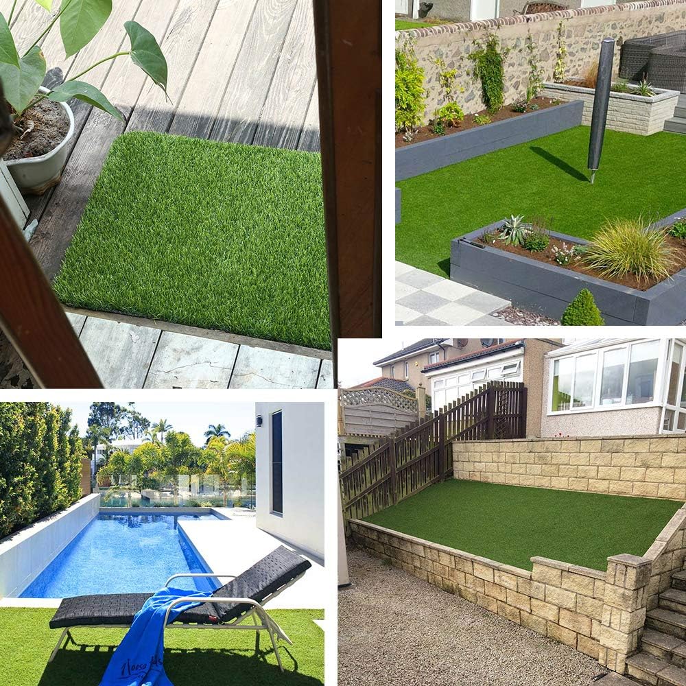 Artificial Grass Turf 12FTX20FT,1,38inch 4 Tone Realistic Synthetic Thick Fake Faux Grass Rug Astroturf Carpet Landscape for Dogs Indoor Outdoor Garden Lawn Mat, with Drainage Holes
