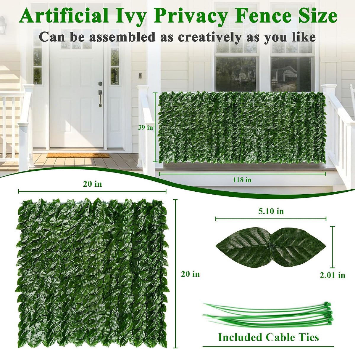 Artificial Ivy Privacy Screen for Fence, 39x118in Strengthened Joint Prevent Leaves Falling Off, Faux Hedge Panels Greenery Vines, Decorative Fences for Outdoor, Garden