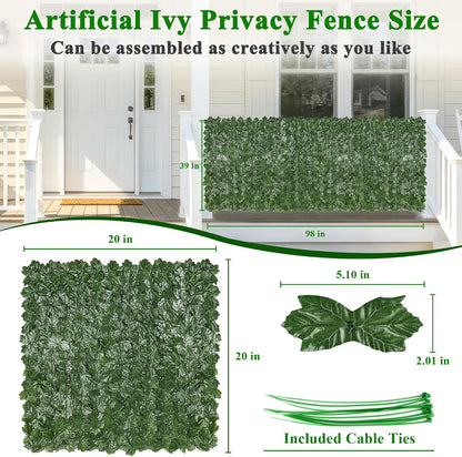 Artificial Ivy Privacy Screen for Fence, 39x118in Strengthened Joint Prevent Leaves Falling Off, Faux Hedge Panels Greenery Vines, Decorative Fences for Outdoor, Garden