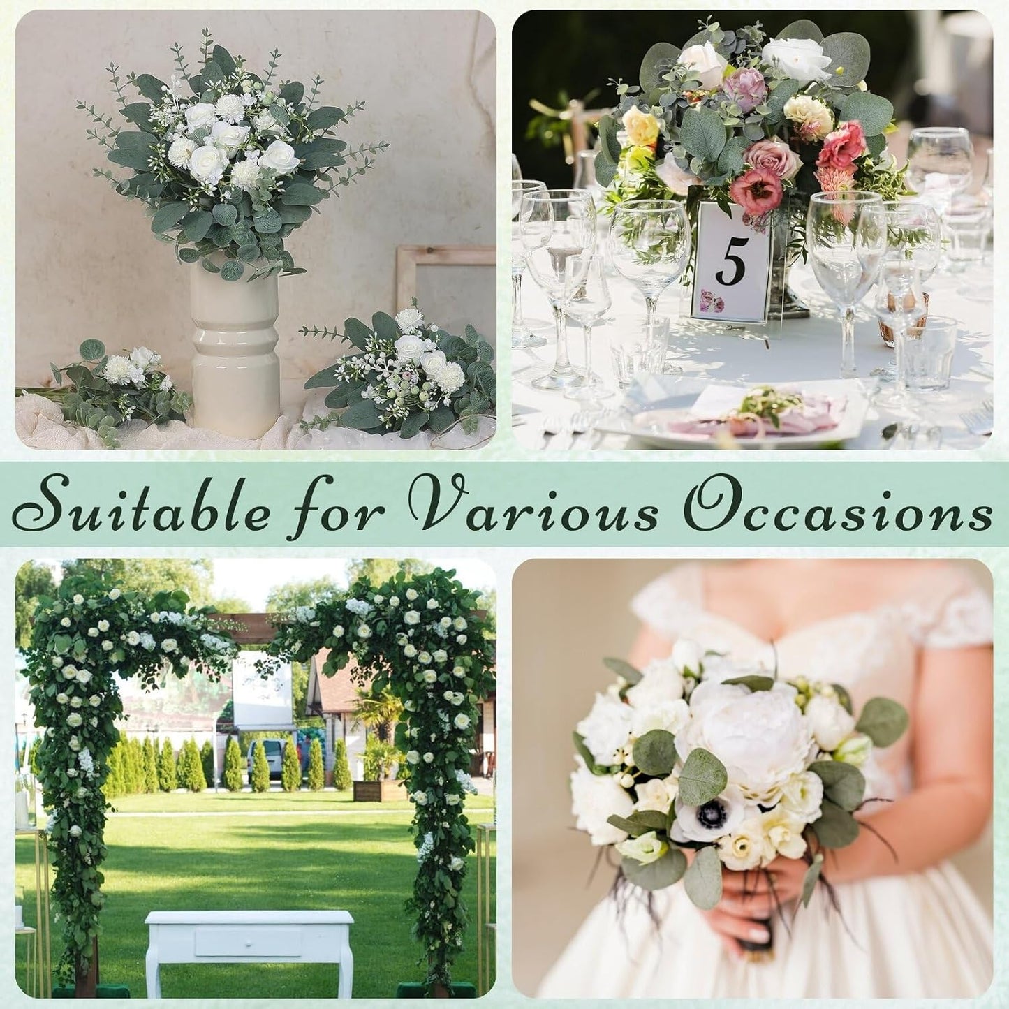 Eucalyptus Stems Bulk 30 Pcs, 4 Kinds Mixed Artificial Silver Dollar Eucalyptus Leaves Bundle Faux Greenery Branches for Wedding Vase Bouquet Floral Arrangement Centerpiece Home Decor