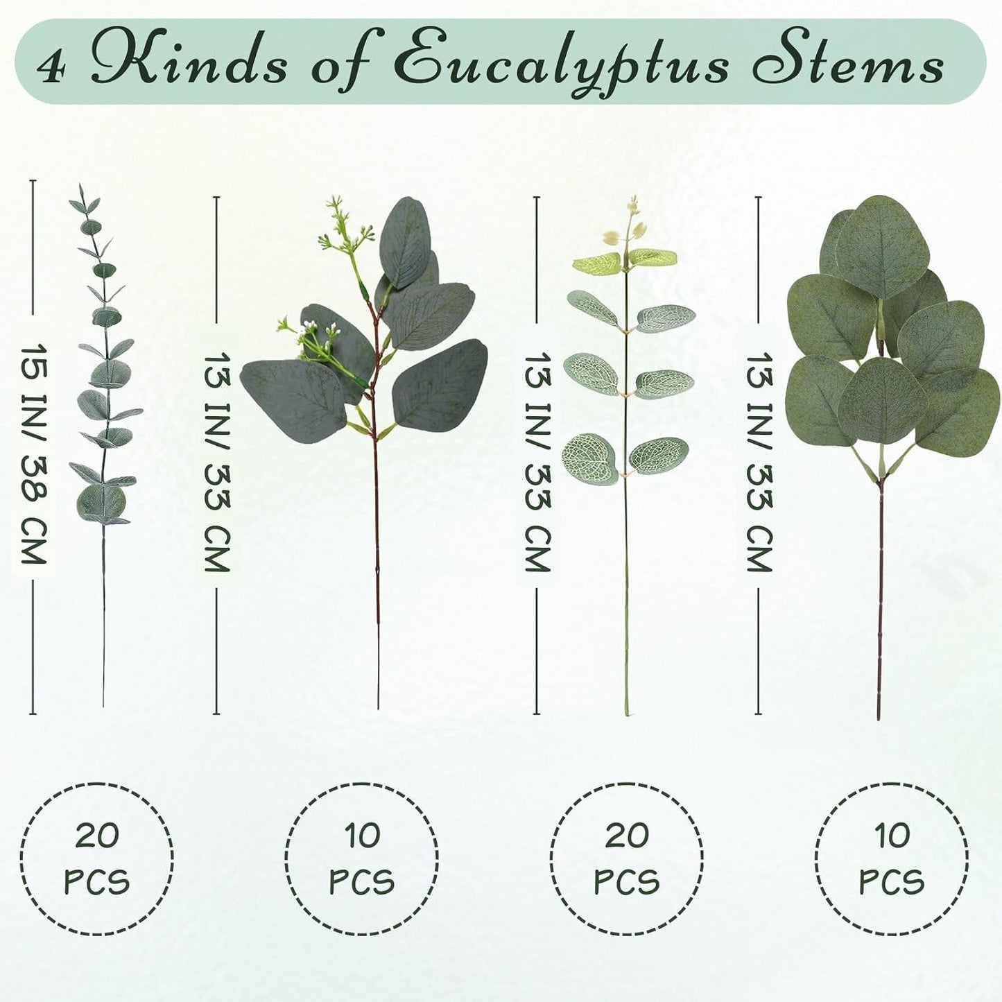 Eucalyptus Stems Bulk 30 Pcs, 4 Kinds Mixed Artificial Silver Dollar Eucalyptus Leaves Bundle Faux Greenery Branches for Wedding Vase Bouquet Floral Arrangement Centerpiece Home Decor