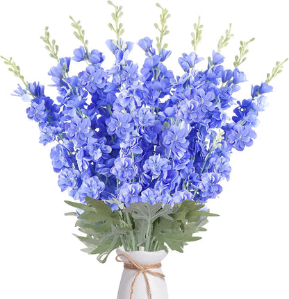 16Pcs Dusty Blue Delphinium Artificial Flowers 33.5'' Larkspur Flowers Bulk Long Stem Dusty Blue Wedding Decor Silk Flowers for Tall Vase Wedding Table Centerpieces Home Garden Decor